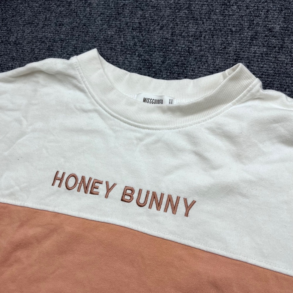 Missguided Honey Bunny Embroidered Colorblock Pink White Black Sweatshirt